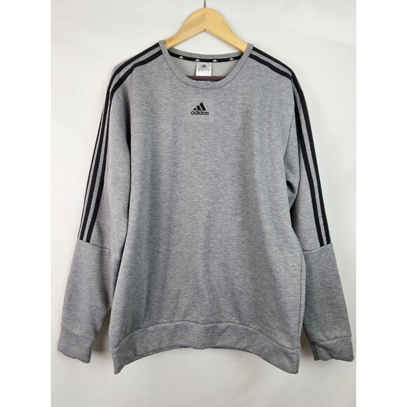 Adidas Men's Sweatshirt Size Large Gray 3 Stripe Fleece Crew Long Sleeve Top - Picture 1 of 10
